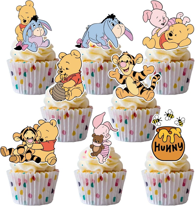 CORODER 48CS Cute Bear Cupcake Toppers For Birthday Party Cupcake Decorations Baby Shower Supplies - Image 1